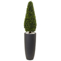 50" Boxwood Topiary w/Gray Plntr UV Rest (Indoor/Outdoor) by Nearly Natural