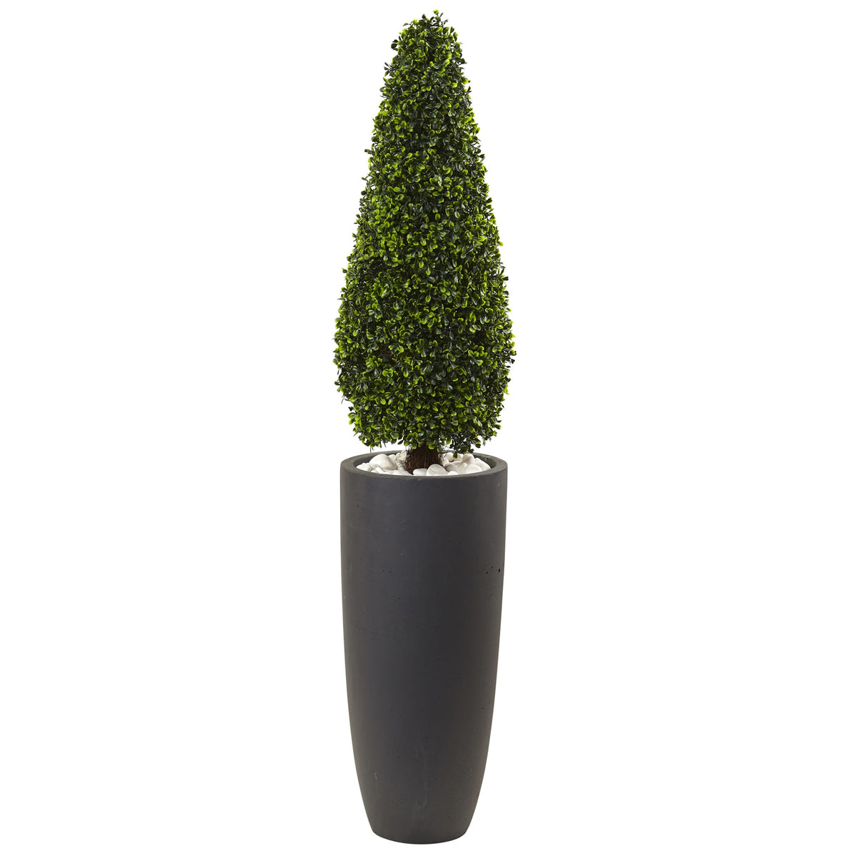 50" Boxwood Topiary w/Gray Plntr UV Rest (Indoor/Outdoor) by Nearly Natural