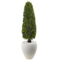 41" Boxwood Top with White Planter UV Rest (Indoor/Outdoor) by Nearly Natural