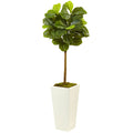 4.5' Fiddle Leaf Fig in White Planter (Real Touch) by Nearly Natural
