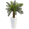 3' Cycas Tree in White Tower Planter by Nearly Natural