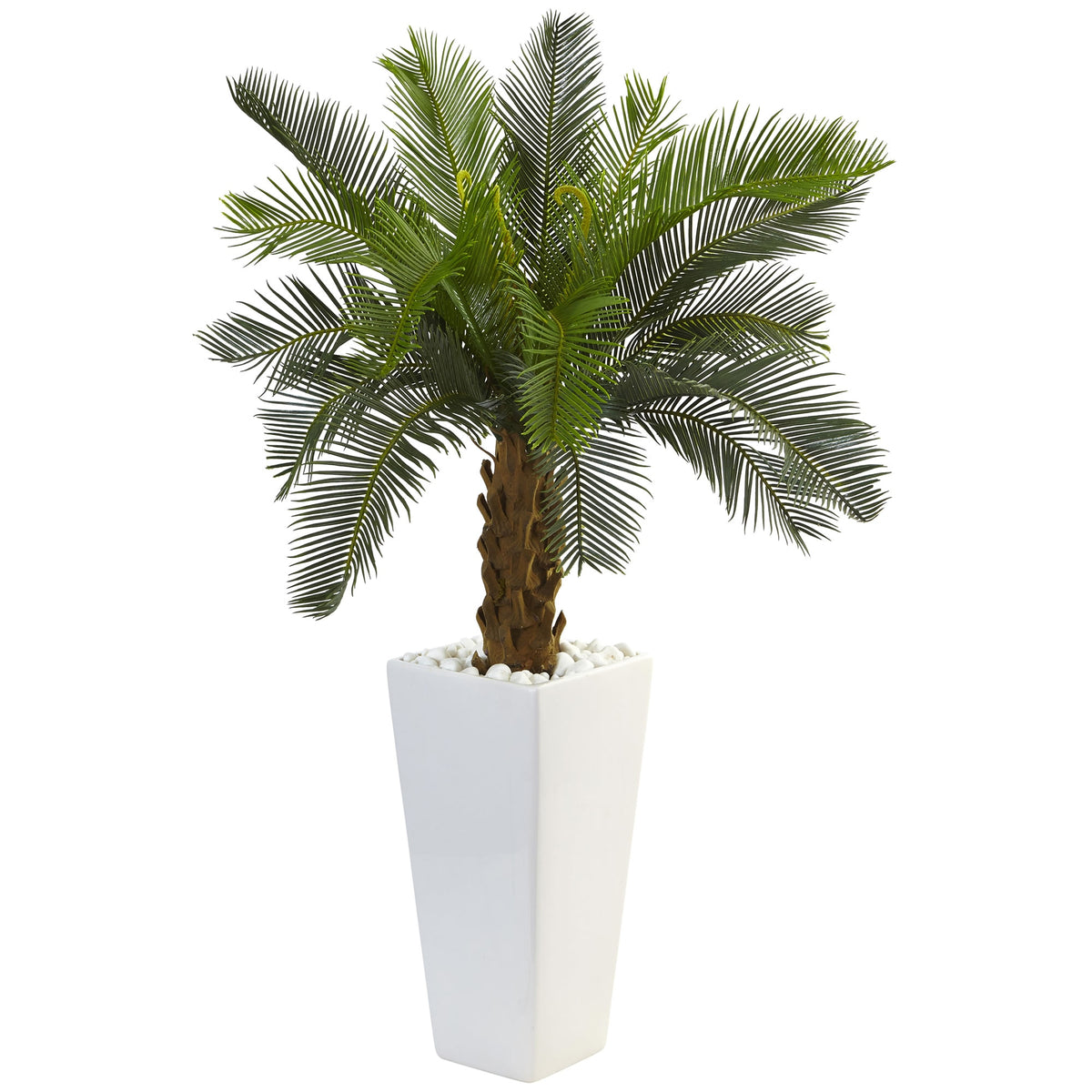 3' Cycas Tree in White Tower Planter by Nearly Natural