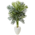 4.5' Golden Cane Palm Tree in White Oval Planter by Nearly Natural