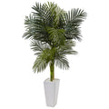 5' Golden Cane Palm Tree in White Tower Planter by Nearly Natural