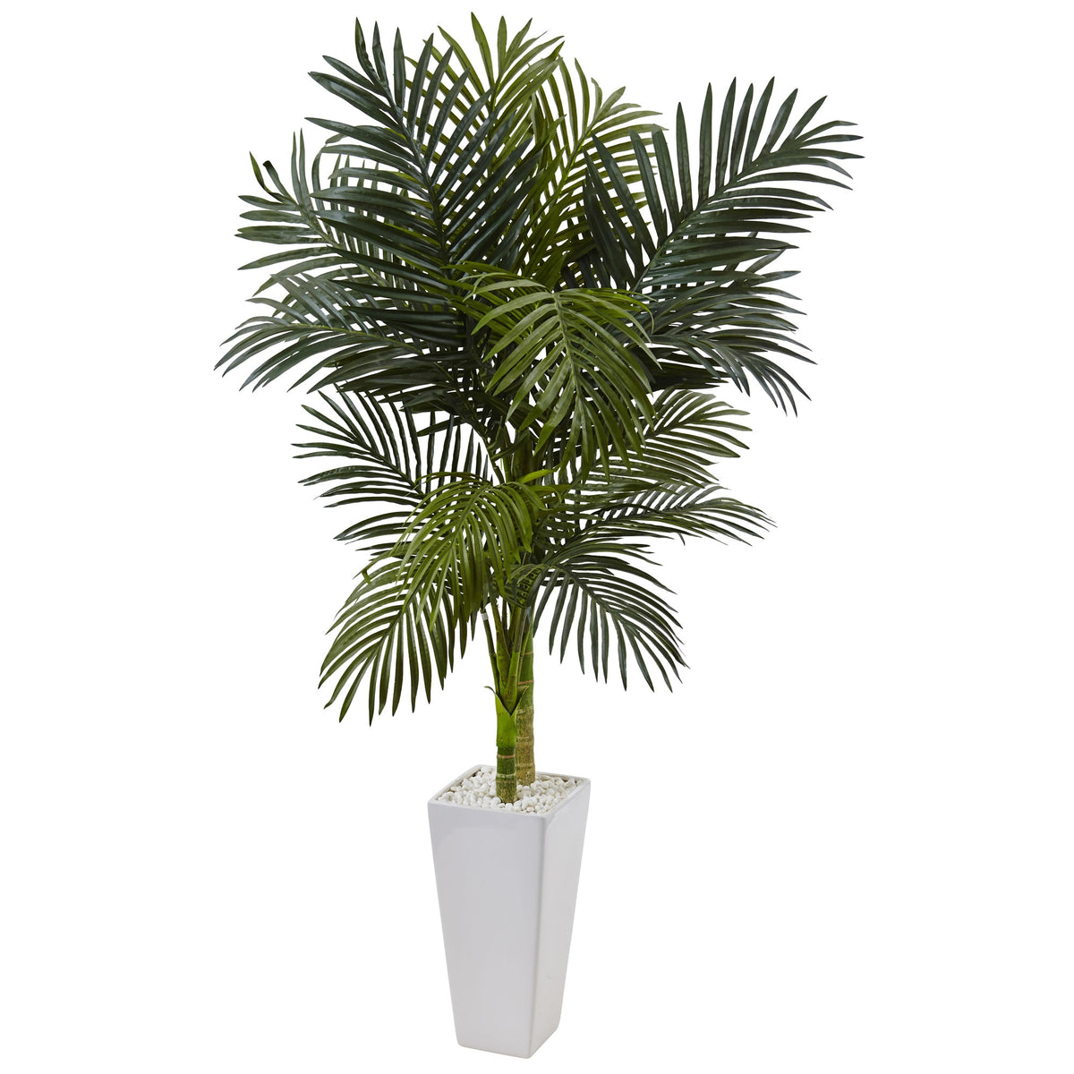 5' Golden Cane Palm Tree in White Tower Planter by Nearly Natural