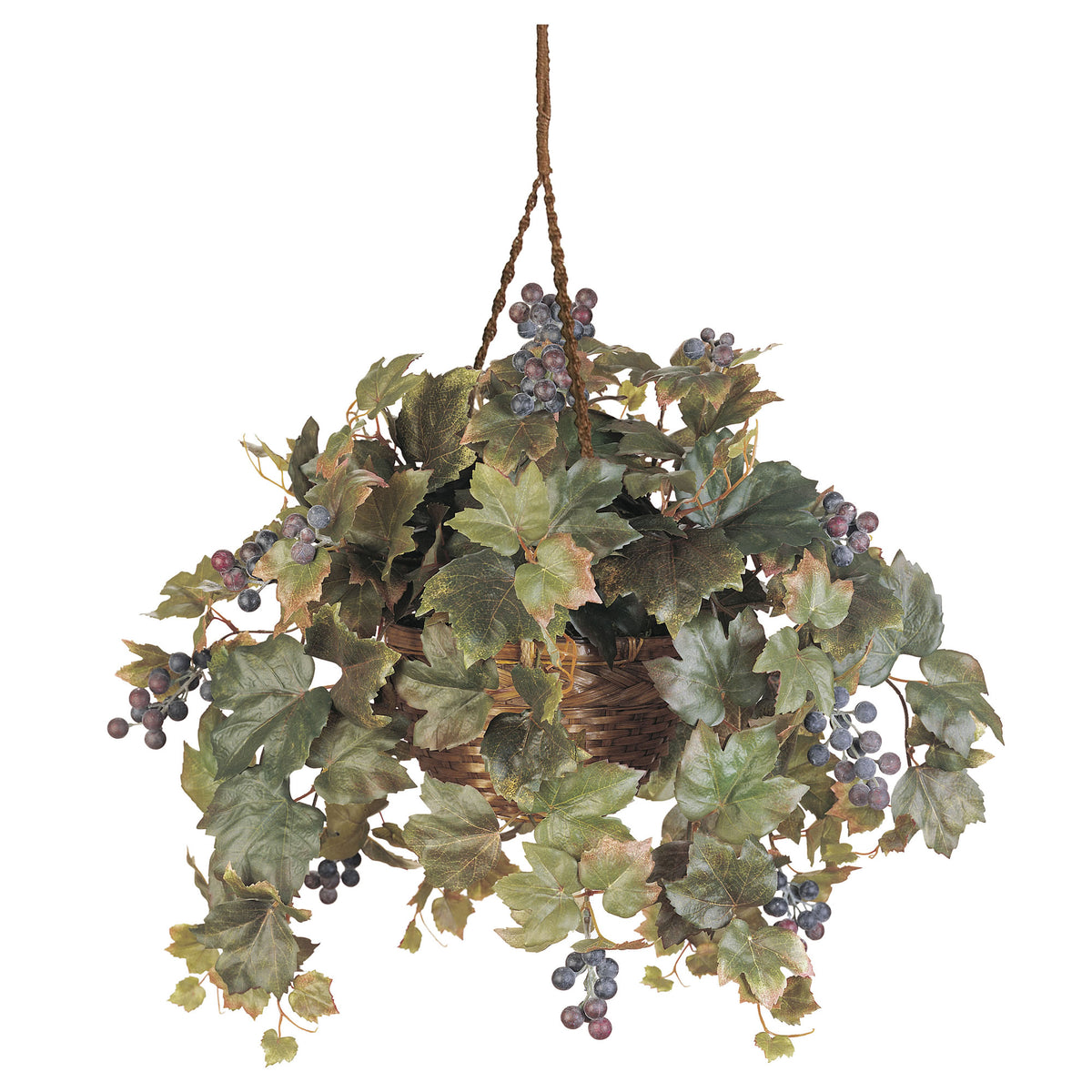 22" Grape Leaf Hanging Basket by Nearly Natural in Green