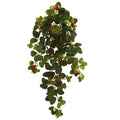 31" Strawberry Hanging Bush with  Berry (Set of 2) by Nearly Natural