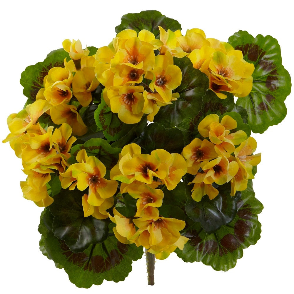 13" Geranium Bush UV Resistant (Indoor/Outdoor) (Set of 4) by Nearly Natural in Yellow