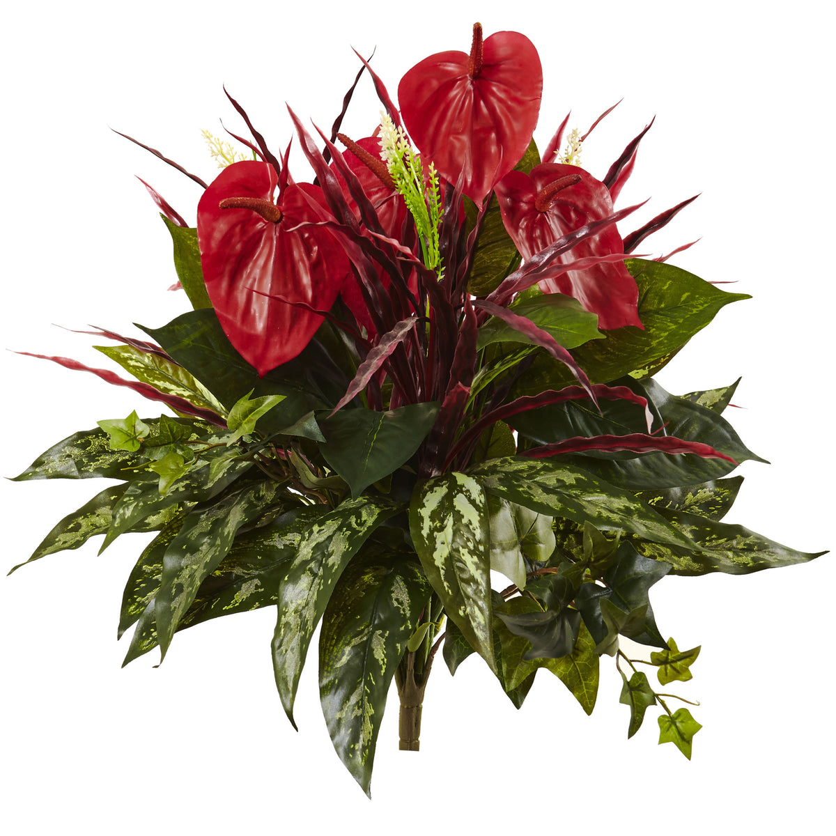 24" Mixed Anthurium Bush (Set of 2) by Nearly Natural