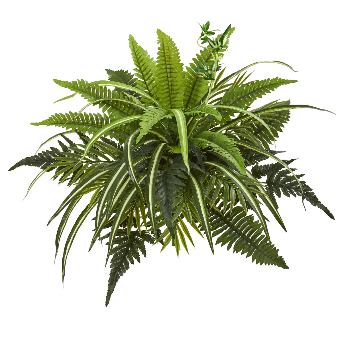 22" Mixed Greens and Fern Artificial Bush Plant (Set of 3) by Nearly Natural