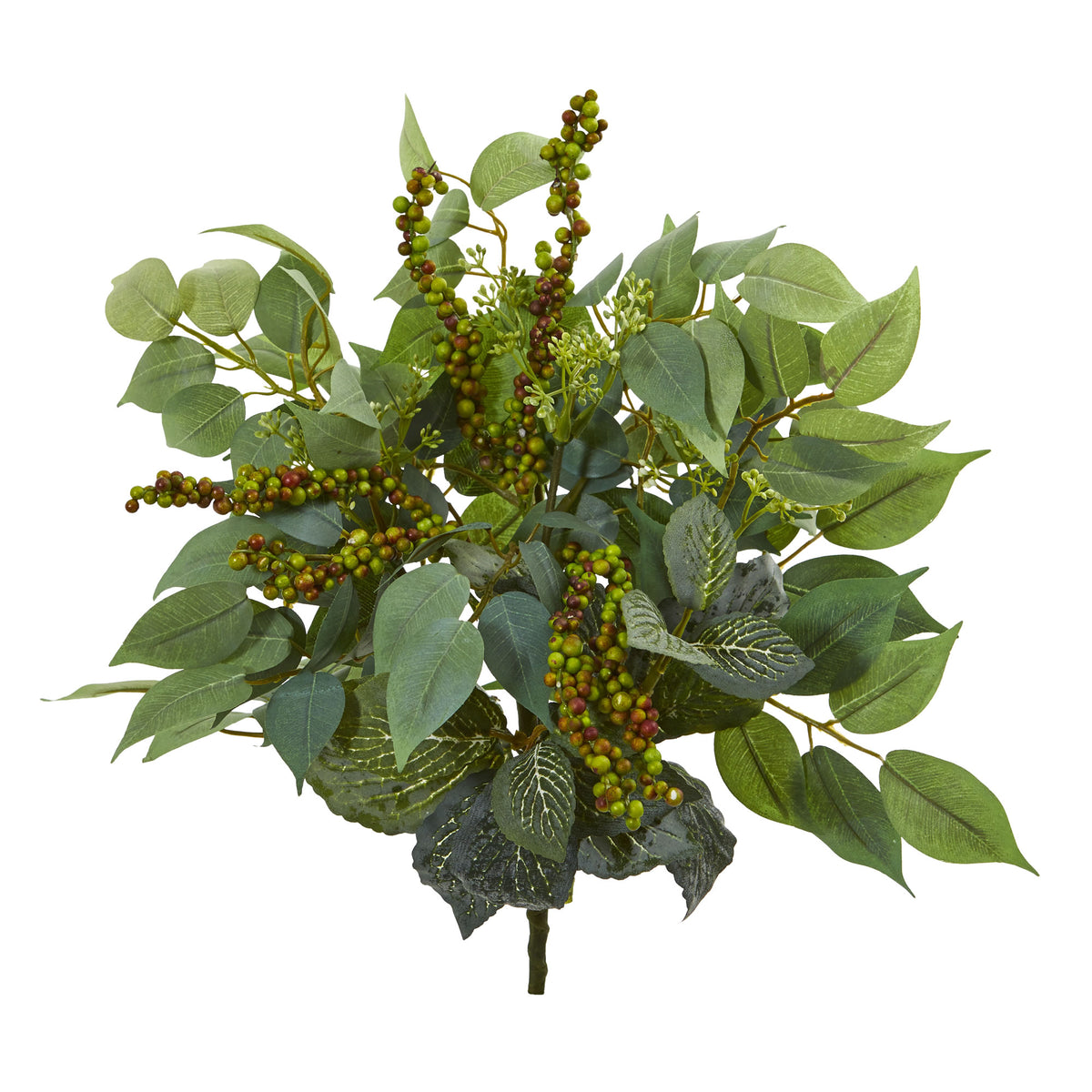 14" Mixed Ficus Fittonia and Berries Bush (Set of 6) by Nearly Natural