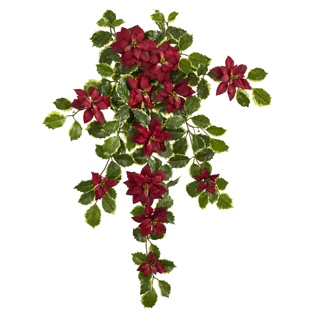 30" Poinsettia and Holly Plant (Set of 2) (Real Touch) by Nearly Natural in Red