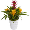 17" Bromeliad in White Swirl Vase by Nearly Natural