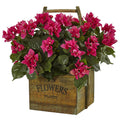 18" Bougainvillea in Rustic Wood Planter by Nearly Natural