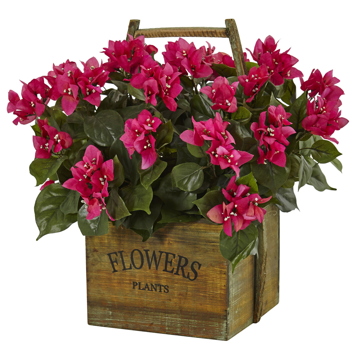 18" Bougainvillea in Rustic Wood Planter by Nearly Natural