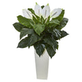 3' Spathifyllum Plant in White Tower Planter by Nearly Natural