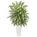 42" Silver Queen in White Tower Planter by Nearly Natural