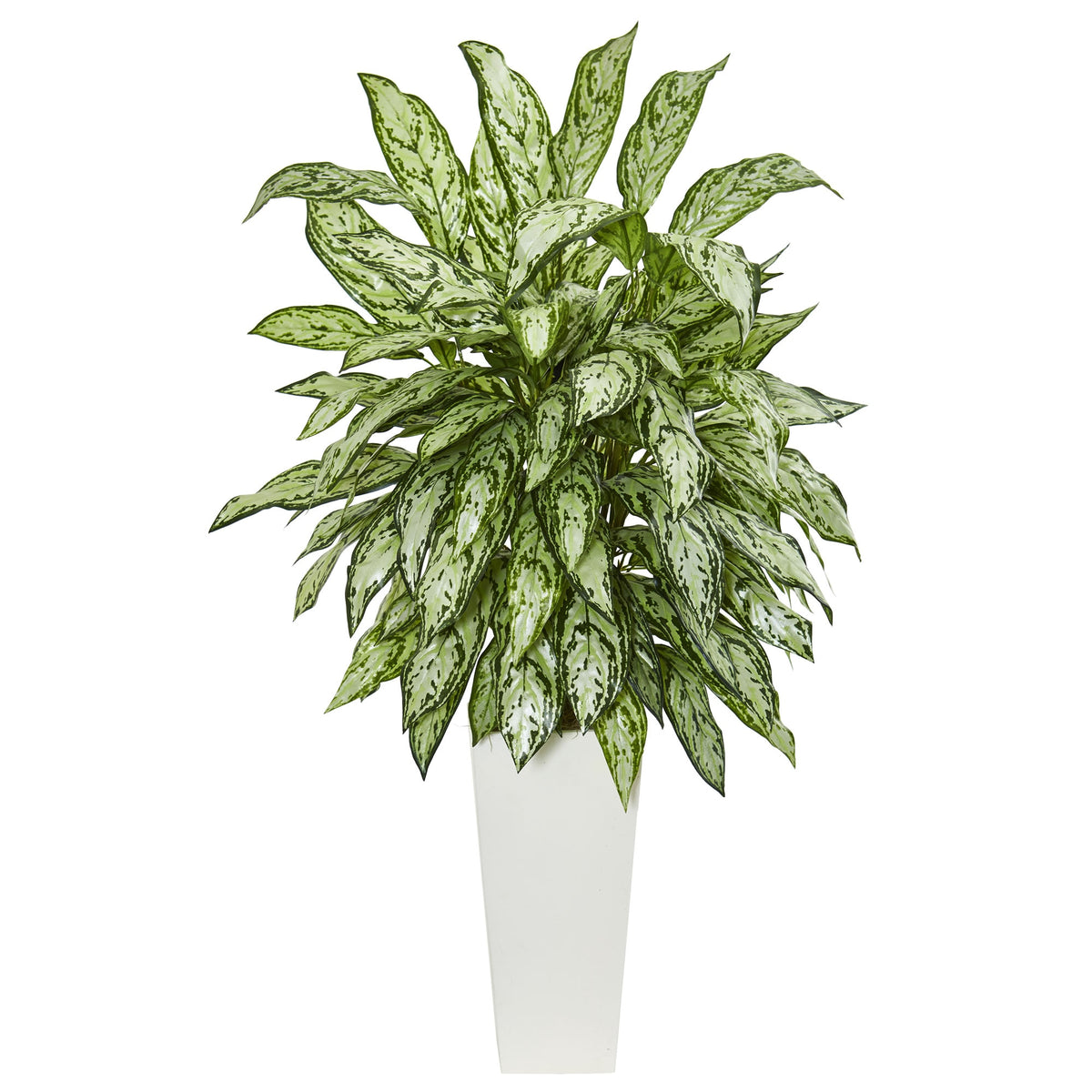 42" Silver Queen in White Tower Planter by Nearly Natural