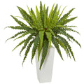 32" Rippled Birdsnest Plant in White Tower Planter by Nearly Natural