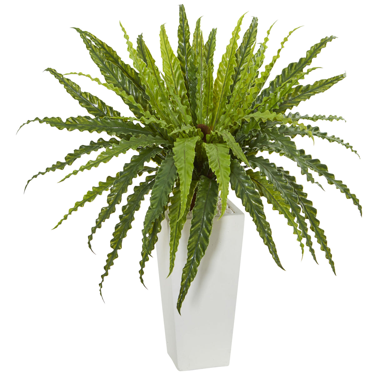 32" Rippled Birdsnest Plant in White Tower Planter by Nearly Natural