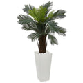 4.5' Cycas in White Tower Plntr UV Reistant (Indoor/Outdoor) by Nearly Natural