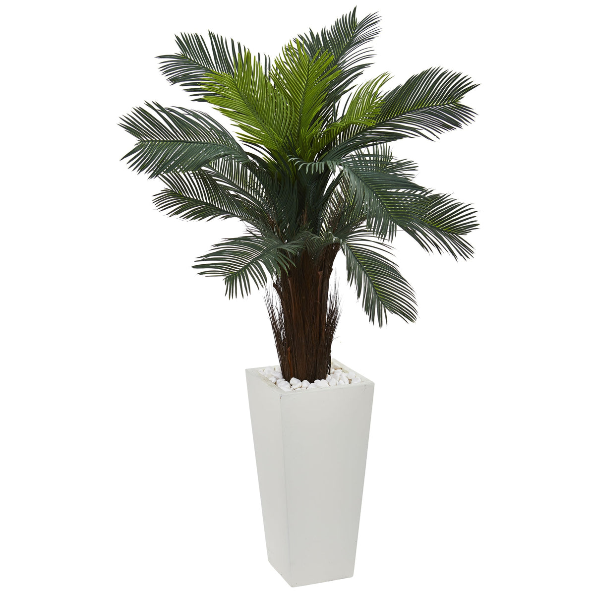 4.5' Cycas in White Tower Plntr UV Reistant (Indoor/Outdoor) by Nearly Natural