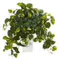 2' Pothos Plant in White Tower Vase by Nearly Natural