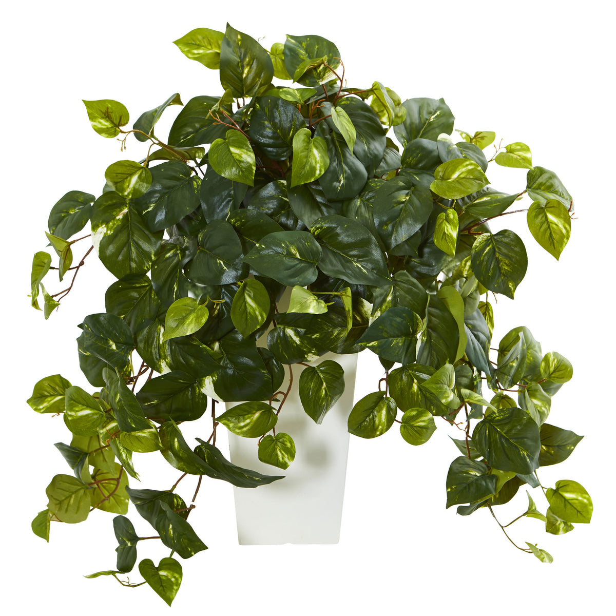 2' Pothos Plant in White Tower Vase by Nearly Natural