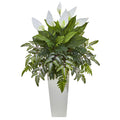 36" Mixed Spathifyllum Plant in White Tower Planter by Nearly Natural