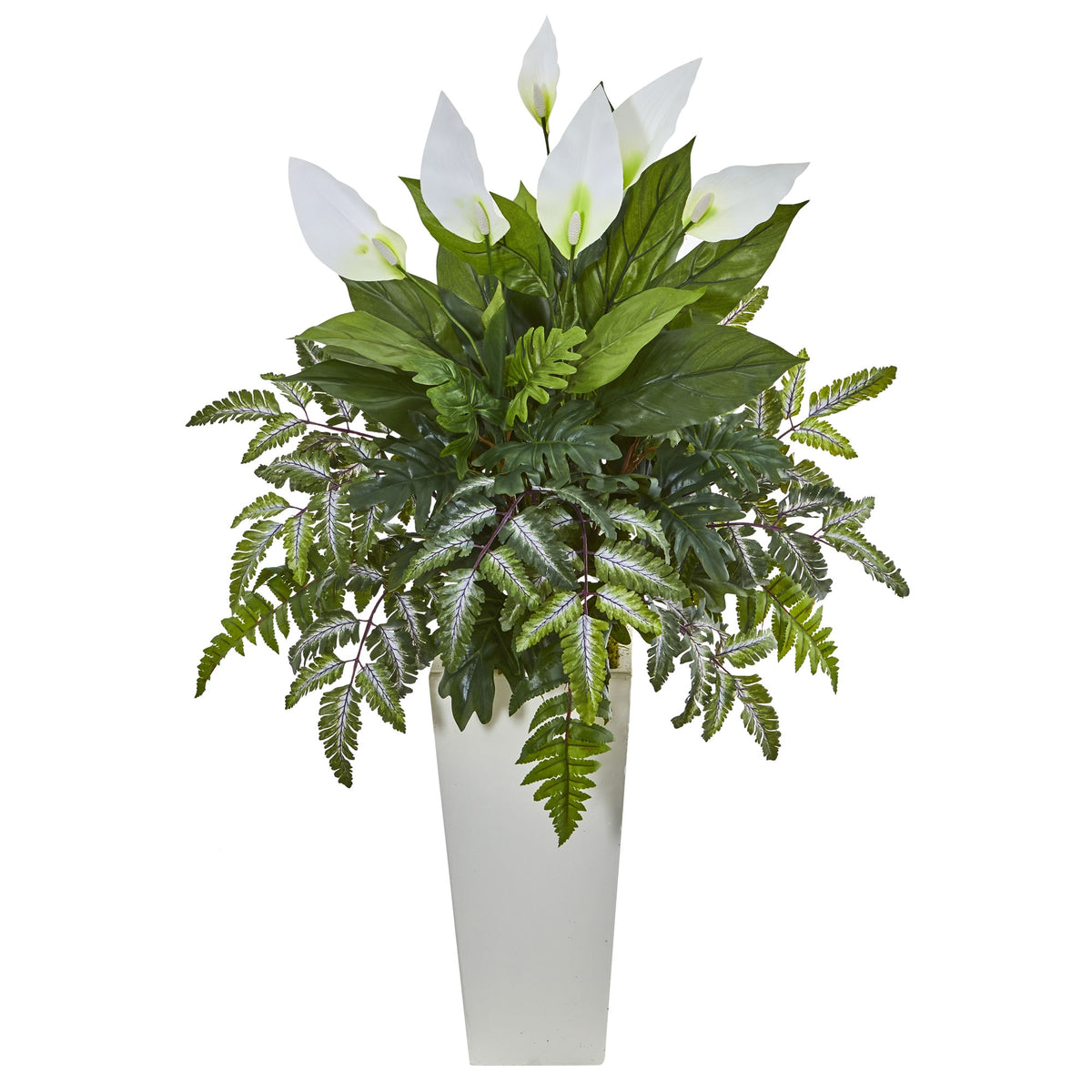 36" Mixed Spathifyllum Plant in White Tower Planter by Nearly Natural