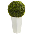 28" Boxwood Topiary Ball in White Planter (Indoor/Outdoor) by Nearly Natural