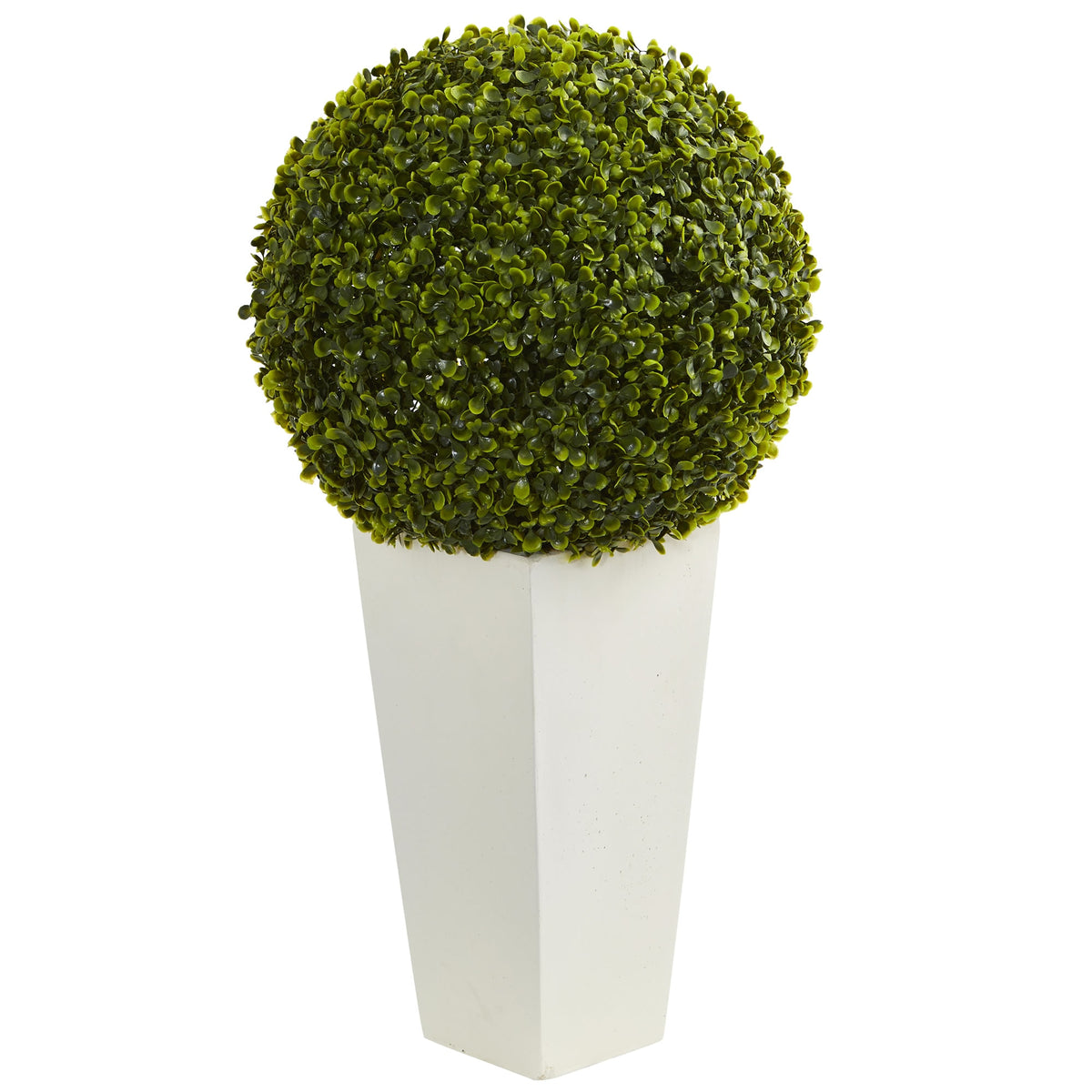28" Boxwood Topiary Ball in White Planter (Indoor/Outdoor) by Nearly Natural