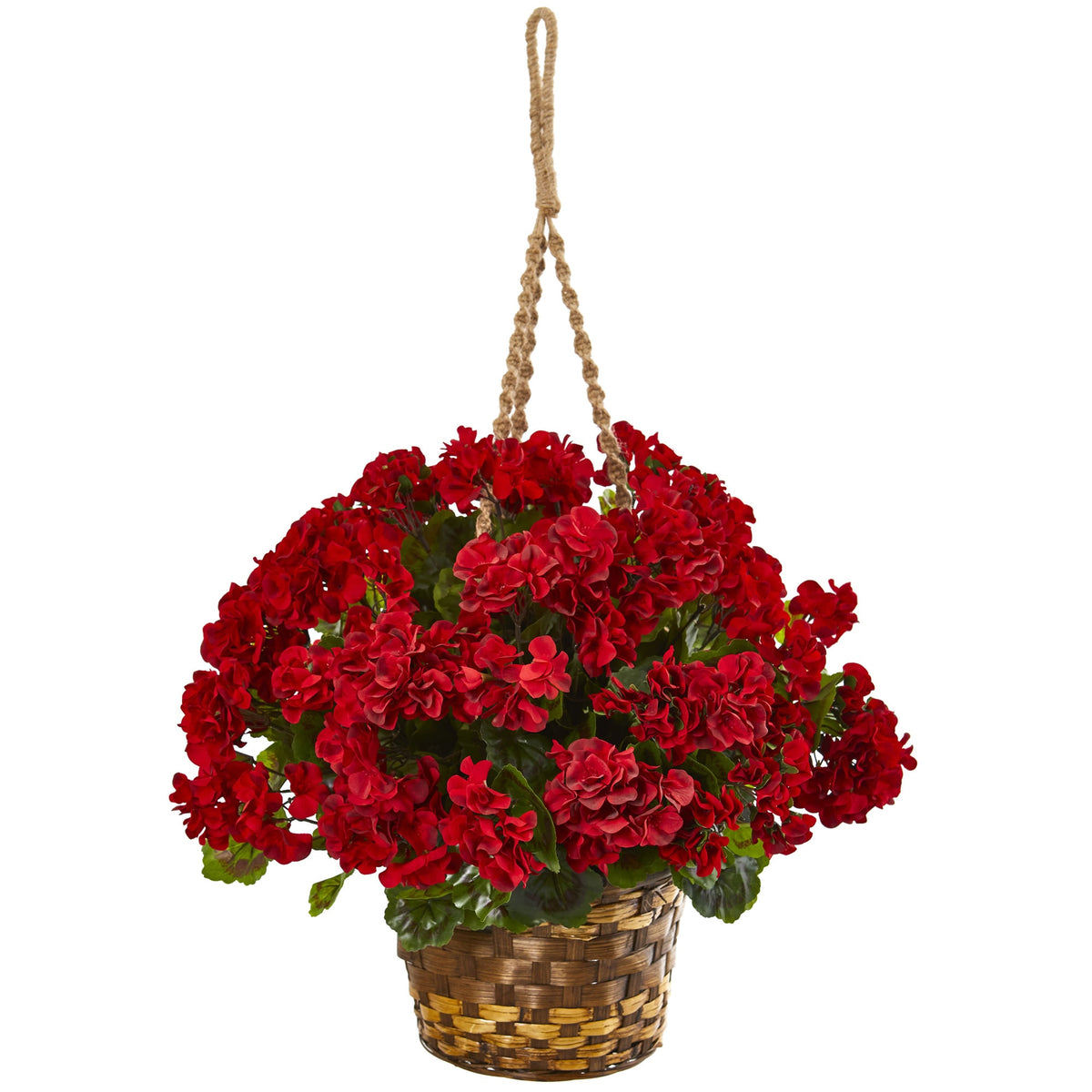 19" Geranium Hanging Basket UV Resistant (Indoor/Outdoor) by Nearly Natural in Red