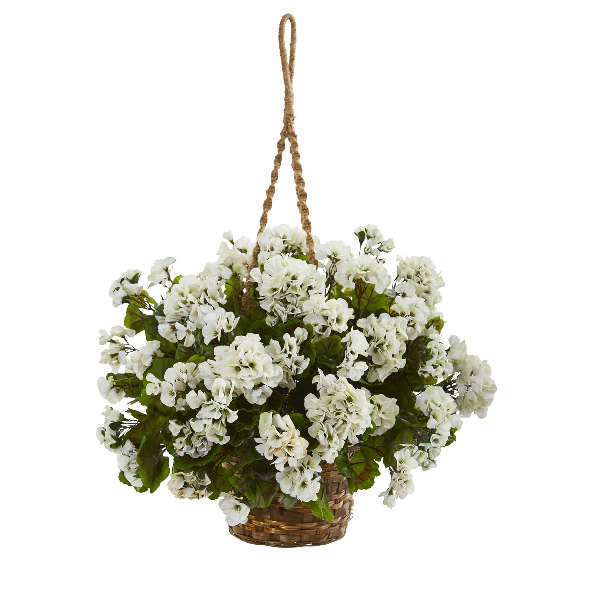 19" Geranium Hanging Basket UV Resistant (Indoor/Outdoor) by Nearly Natural in White