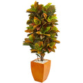 5.5' Croton Artificial Plant in Orange Planter (Real Touch) by Nearly Natural