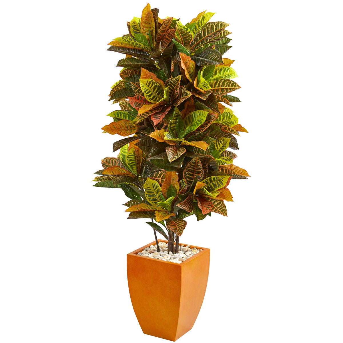 5.5' Croton Artificial Plant in Orange Planter (Real Touch) by Nearly Natural