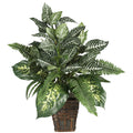 Mixed Greens w/Zebra Bush Silk Plant by Nearly Natural in Green