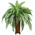 Boston Fern w/Decorative Wood Vase by Nearly Natural in Green