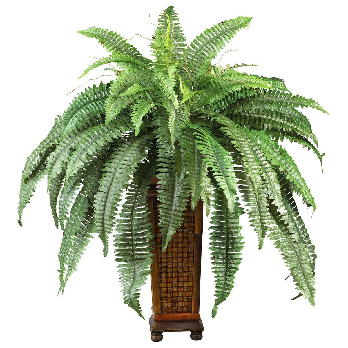 Boston Fern w/Decorative Wood Vase by Nearly Natural in Green