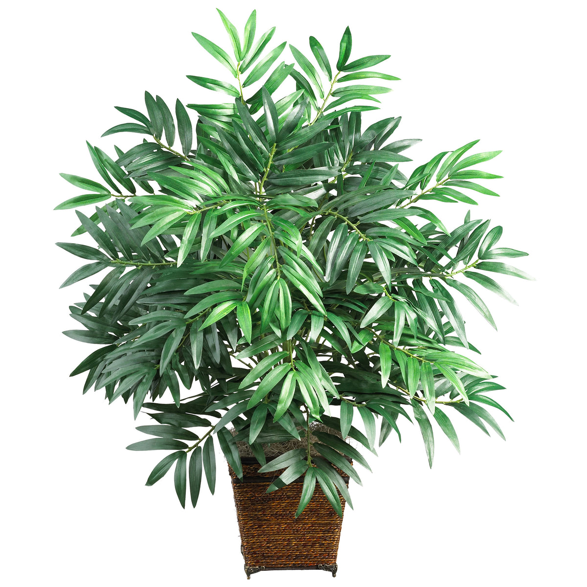 Bamboo Palm w/Wood Wicker Basket by Nearly Natural in Green