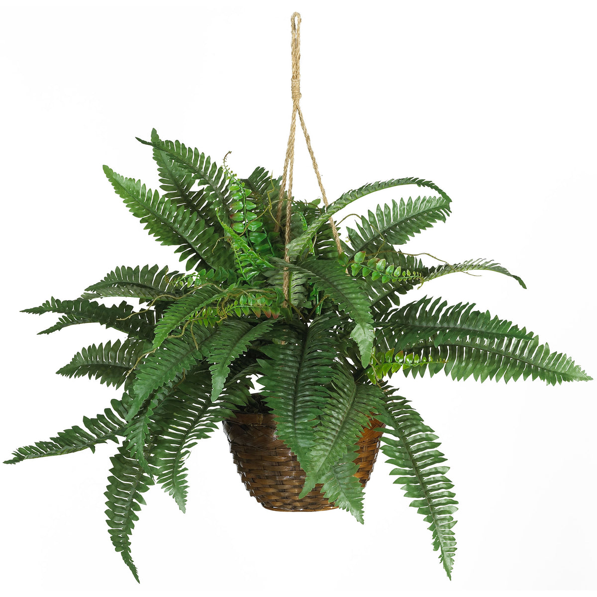 18" Boston Fern Hanging Basket by Nearly Natural in Green