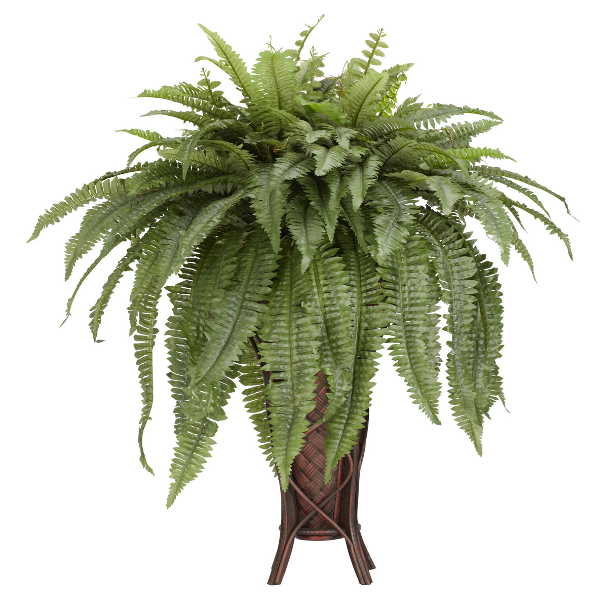 Boston Fern w/Stand Silk Plant by Nearly Natural in Green
