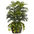 4.5' Double Areca w/Vase & Pothos Silk Plant by Nearly Natural in Green