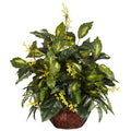 27" Forsythia & Mixed Greens Arrangement by Nearly Natural in Green