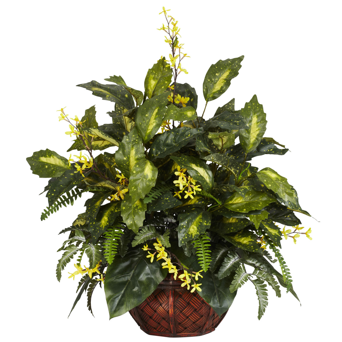 27" Forsythia & Mixed Greens Arrangement by Nearly Natural in Green