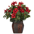 24" Hibiscus w/Vase by Nearly Natural in Red