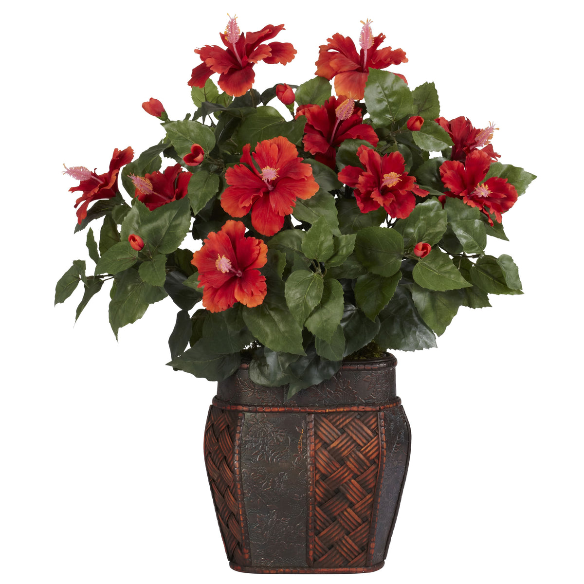 24" Hibiscus w/Vase by Nearly Natural in Red