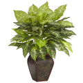 Dieffenbachia w/Decorative Vase Silk Plant by Nearly Natural in Green