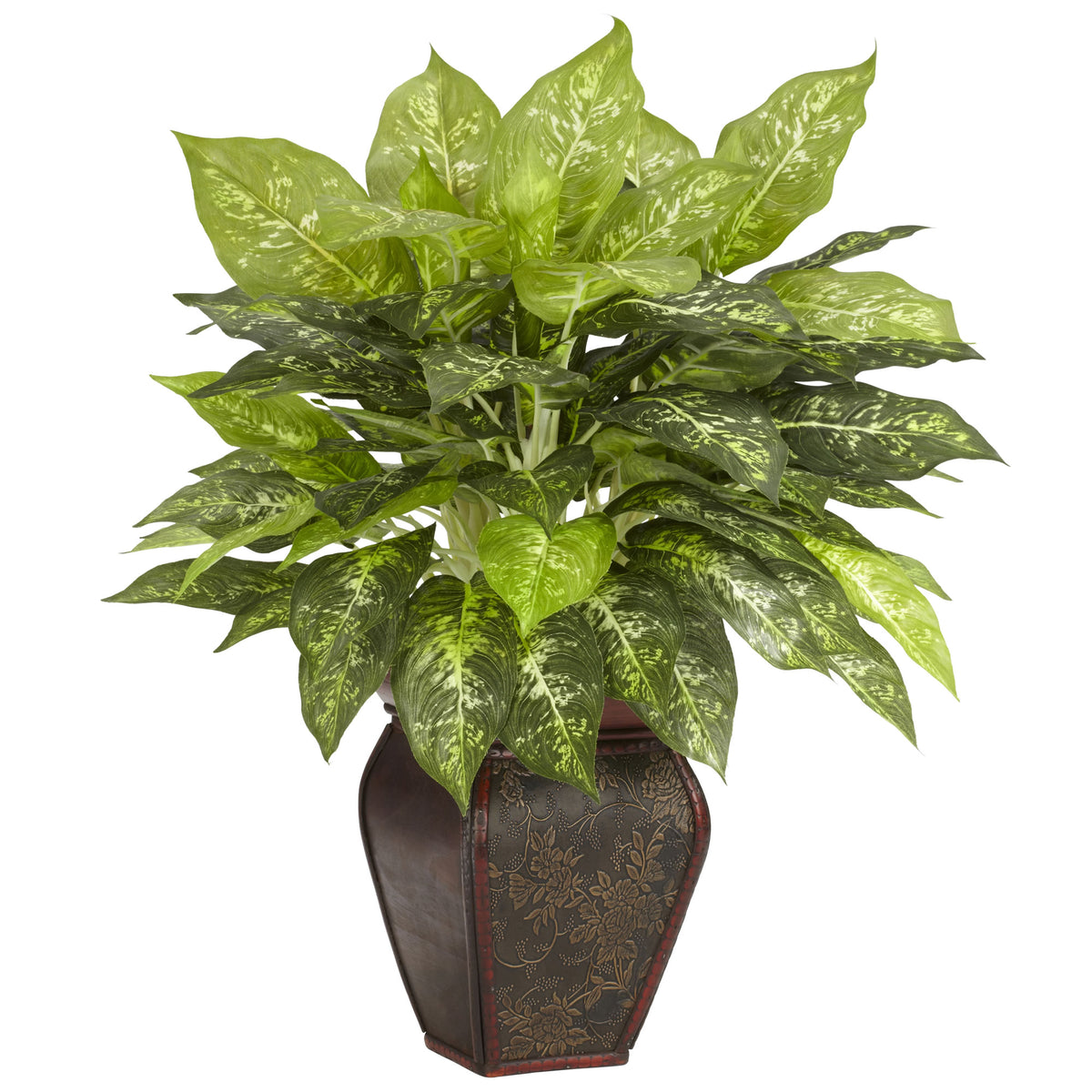 Dieffenbachia w/Decorative Vase Silk Plant by Nearly Natural in Green