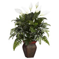 Mixed Greens & Spathyfillum w/Decorative Vase Silk Plant by Nearly Natural in Green